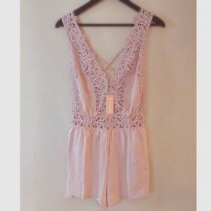 NWT ThirdLove Boutique Boho Lace Sleep Romper Playsuit Teddy Size M Violet Ice